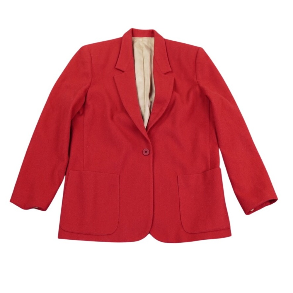 Lands End Women Red‎ Blazer 10 Wool Blend Button Front Career Office